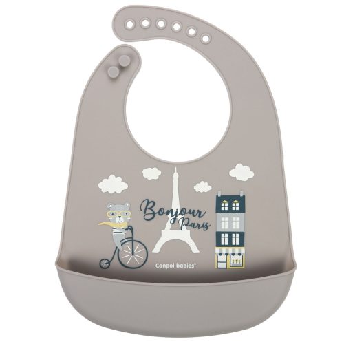 Canpol babies Szilikon előke zsebbel BONJOUR PARIS-Bézs