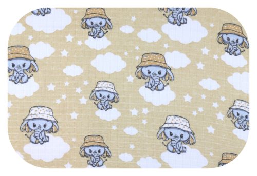 Színes mintás textil pelenka 70x80 cm- Bézs elefánt kalapban 