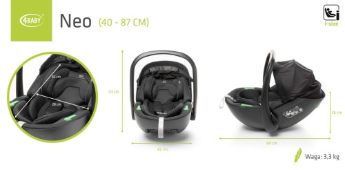 4BABY Neo I-size 40-87 cm babahordozó - Black