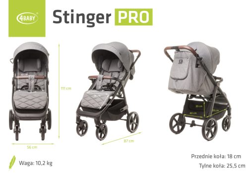4BABY Stinger Pro sport babakocsi - Melange grey